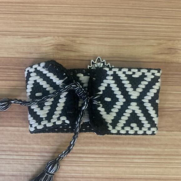 Black White Silver Heart On Fire Adjustable Wrap Statement Bracelet Tassel - Picture 4 of 9